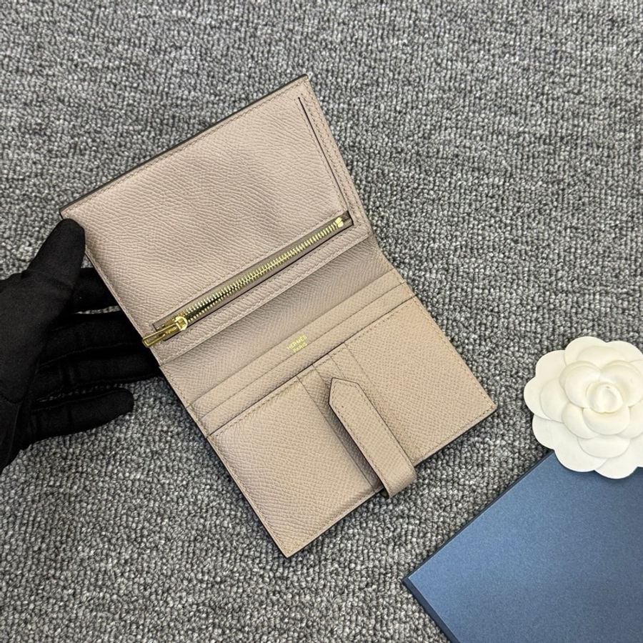 愛馬仕Hermes Bearn 短錢包/錢夾 Compact大象灰金扣 epsom皮-2