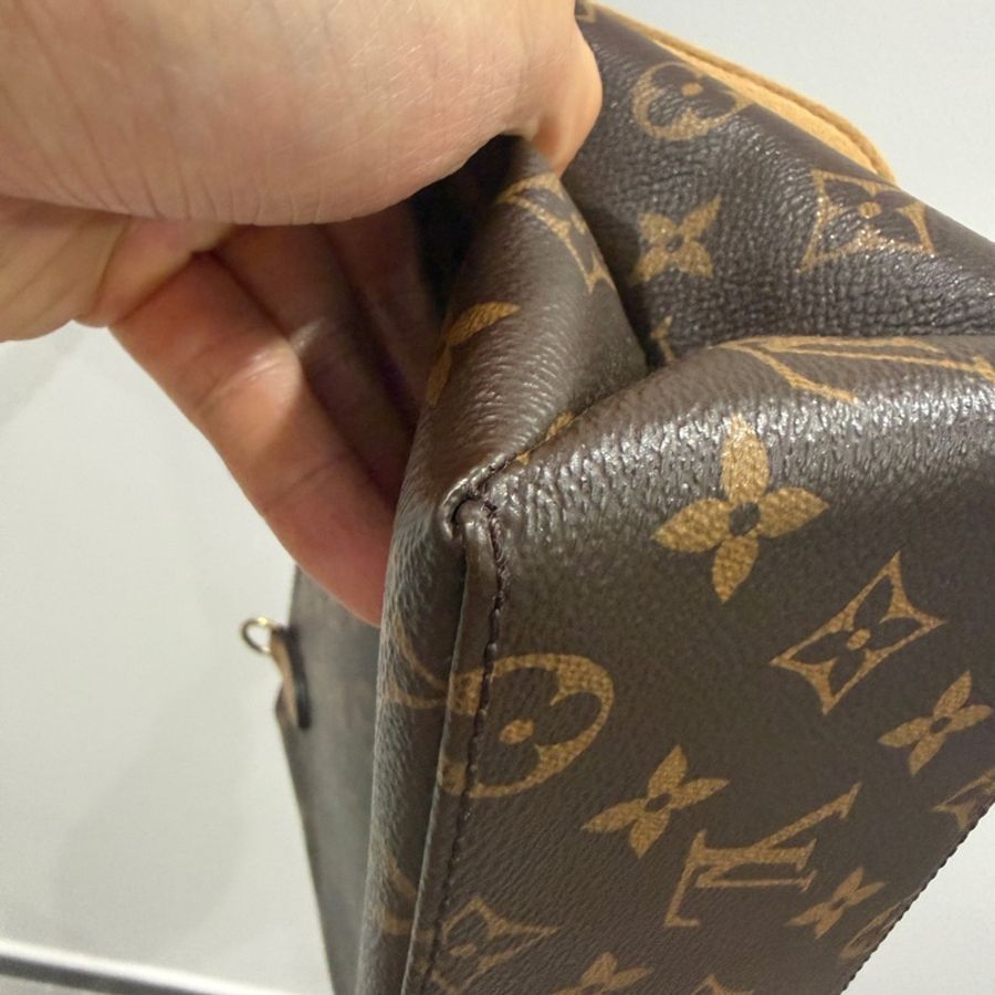 lv路易威登,老花拼棕色金扣,MARIGNAN鎖頭郵差包單肩斜挎手提。-4