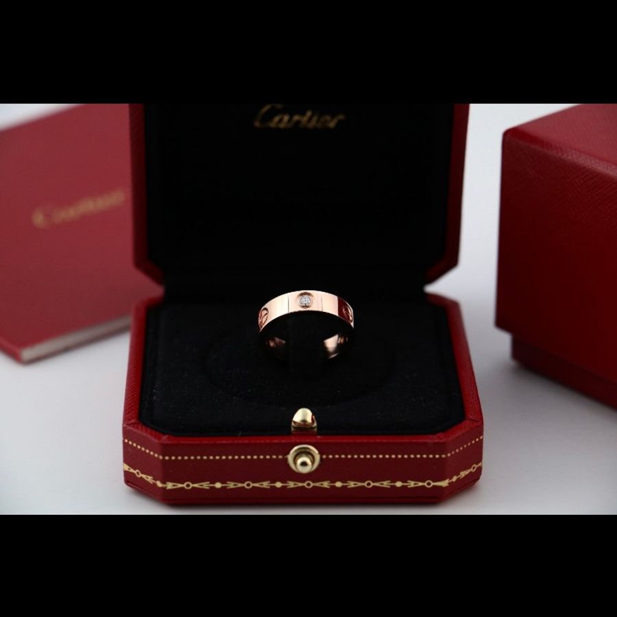 Cartier 18k玫瑰金 三鑽 love 戒指 寬版 64碼-1