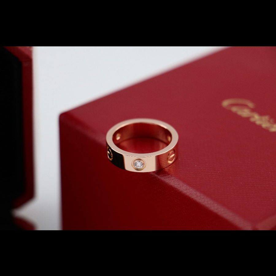 Cartier 18k玫瑰金 三鑽 love 戒指 寬版 64碼-2