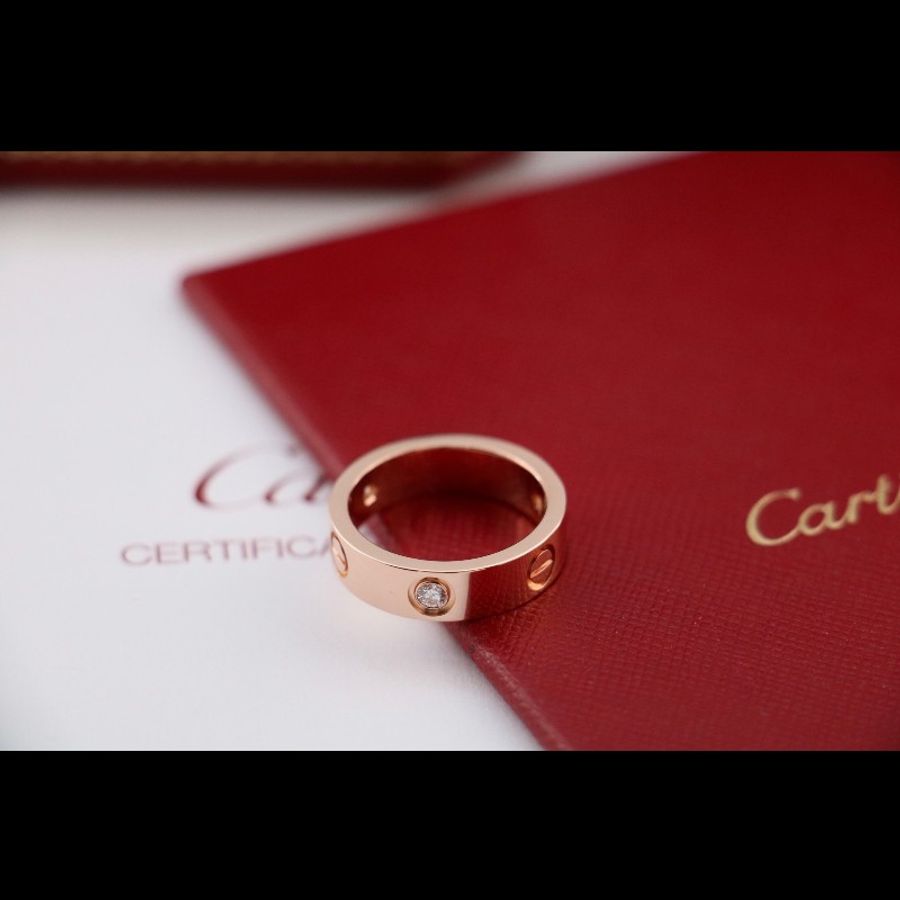 Cartier 18k玫瑰金 三鑽 love 戒指 寬版 64碼-3