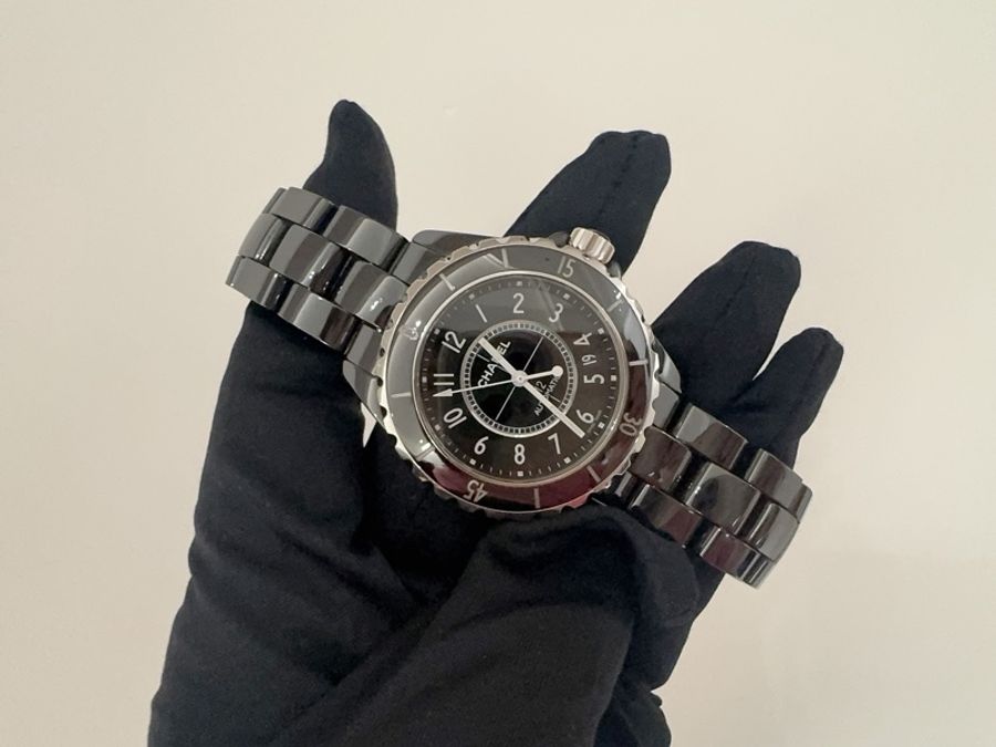 小巴黎二手名牌 正品chanel j12 38mm 機械 陶瓷錶 有保卡 購證 盒 2018-6