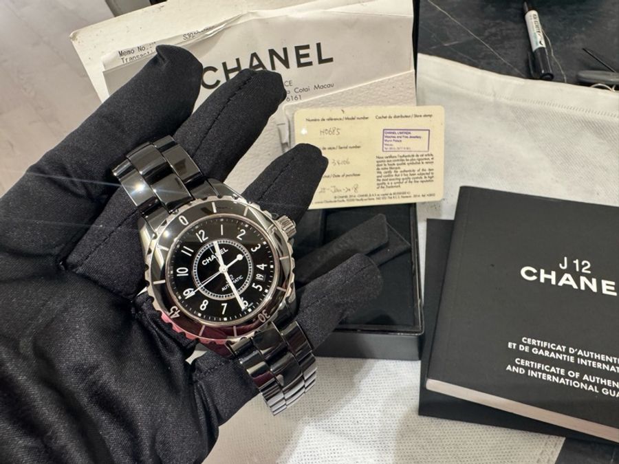 小巴黎二手名牌 正品chanel j12 38mm 機械 陶瓷錶 有保卡 購證 盒 2018-22