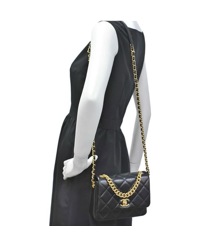 Chanel Coco 大方字母肩背包 黑 17 cm-3