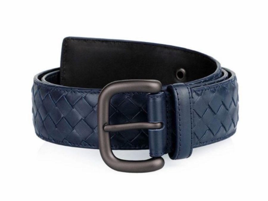 《仙闆名牌精品》BOTTEGA VENETA BV 藍 經典編織扣式 腰帶 皮帶-1