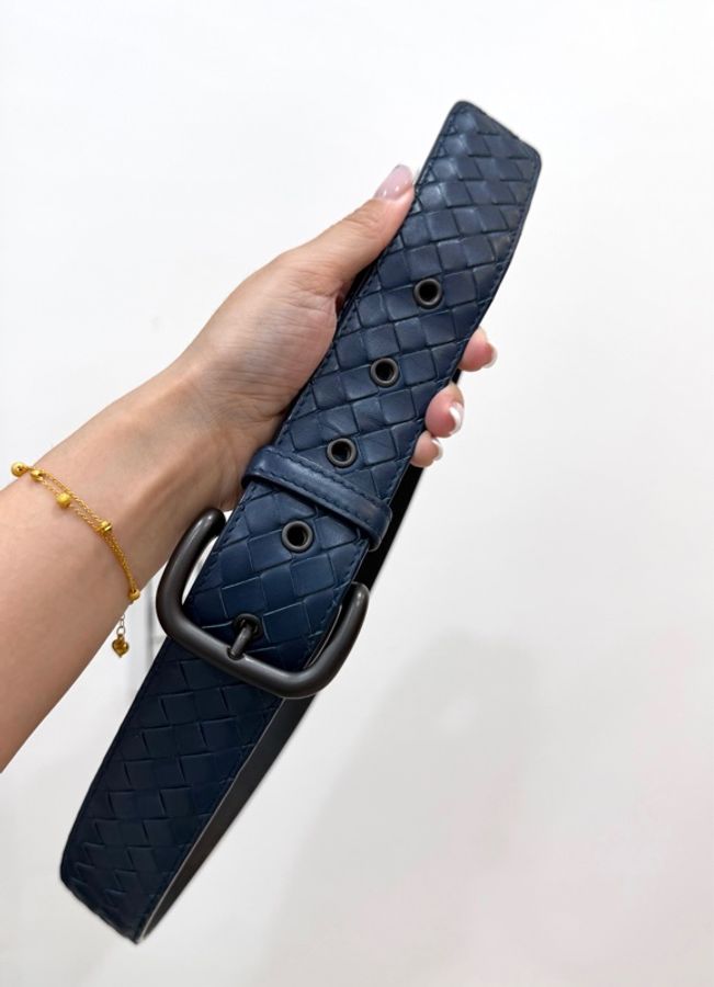 《仙闆名牌精品》BOTTEGA VENETA BV 藍 經典編織扣式 腰帶 皮帶-8