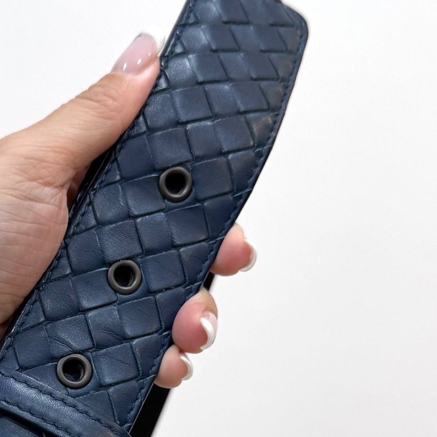 《仙闆名牌精品》BOTTEGA VENETA BV 藍 經典編織扣式 腰帶 皮帶-18