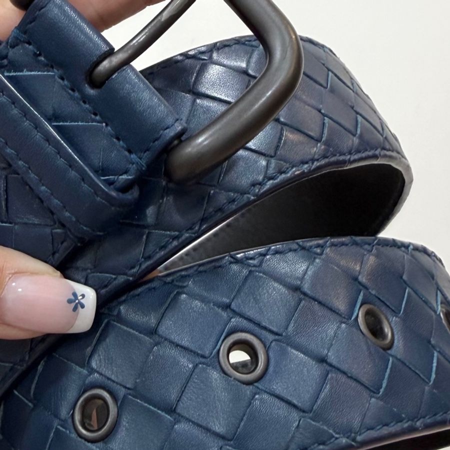 《仙闆名牌精品》BOTTEGA VENETA BV 藍 經典編織扣式 腰帶 皮帶-20