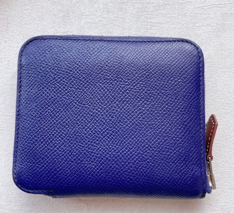 Hermes 愛馬仕 silk in 絲巾拉鏈短夾 深藍色 EPSOM皮-6