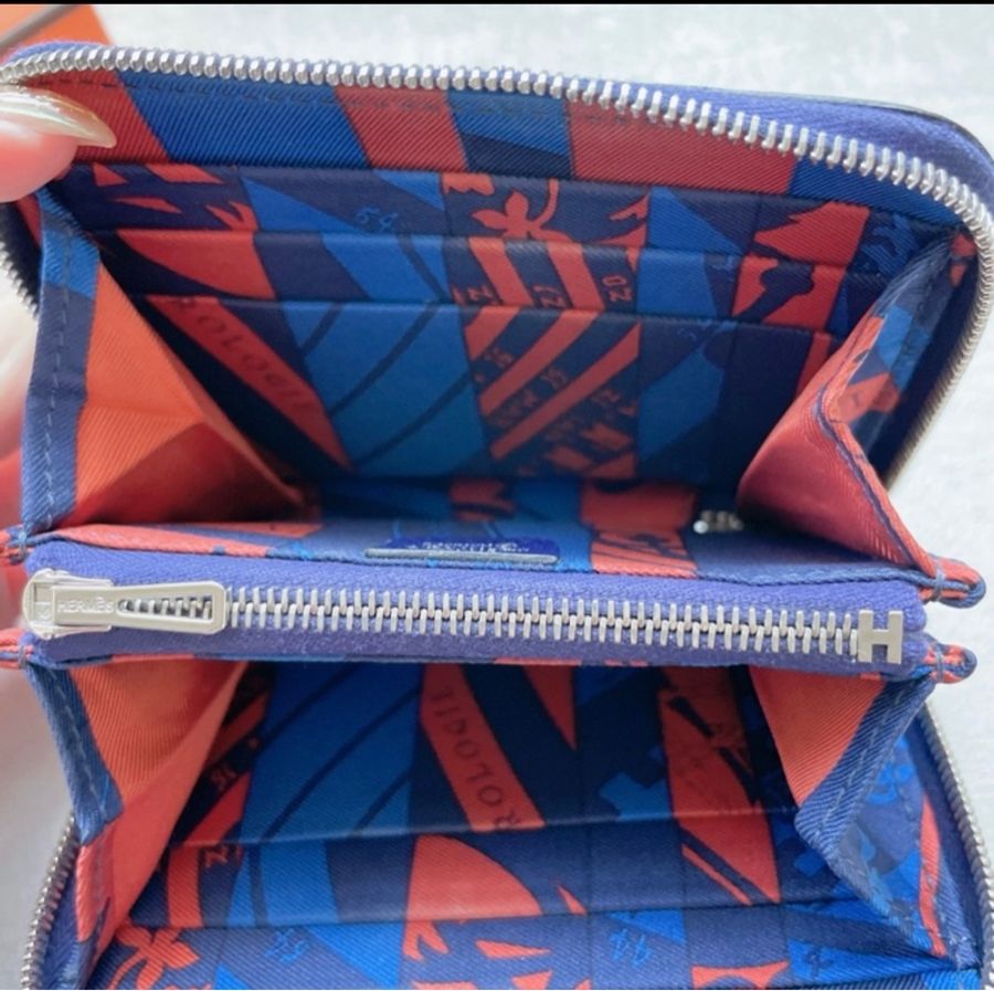 Hermes 愛馬仕 silk in 絲巾拉鏈短夾 深藍色 EPSOM皮-11