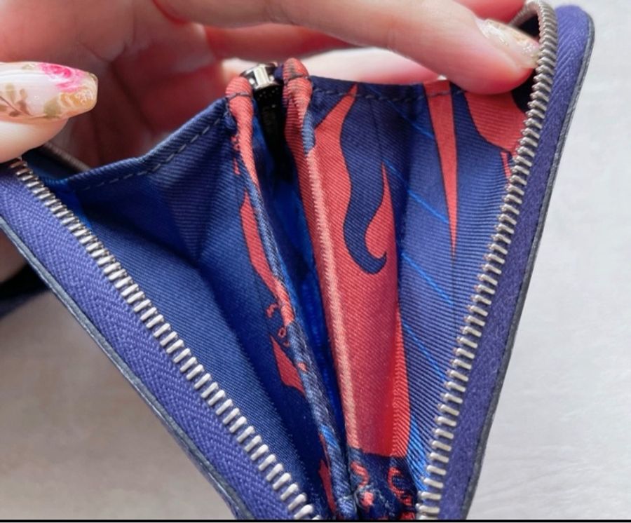 Hermes 愛馬仕 silk in 絲巾拉鏈短夾 深藍色 EPSOM皮-12