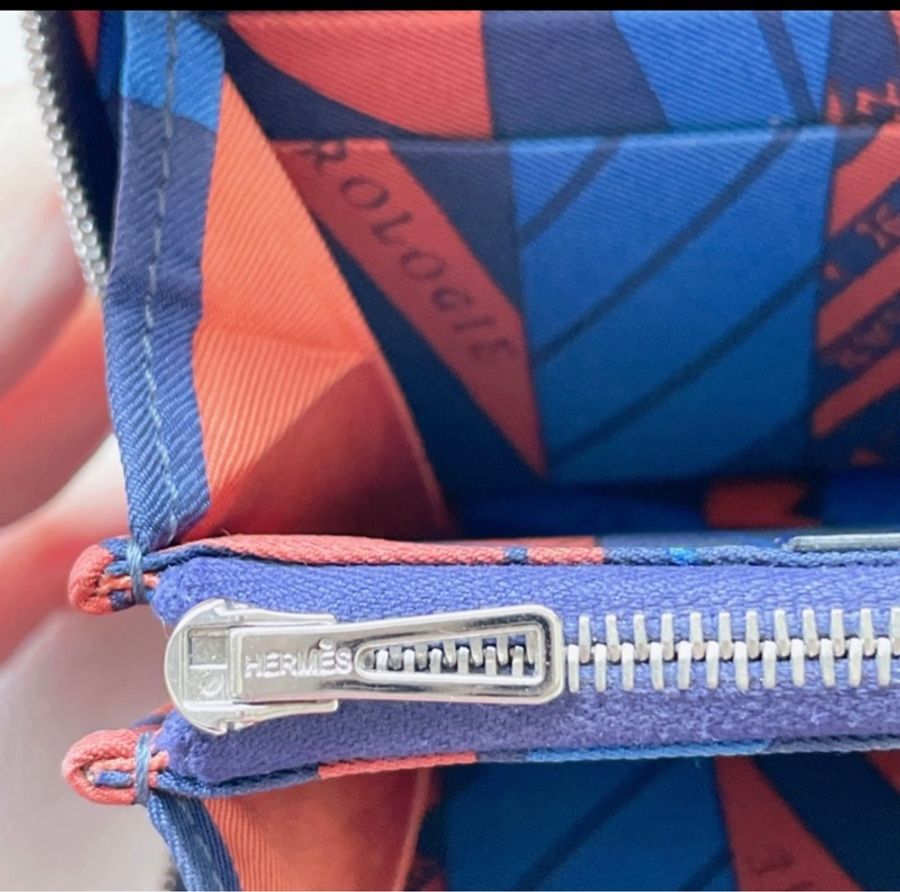 Hermes 愛馬仕 silk in 絲巾拉鏈短夾 深藍色 EPSOM皮-14