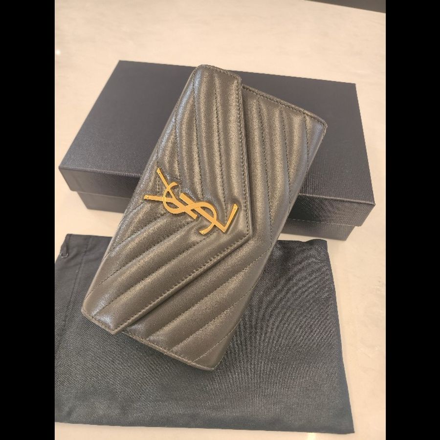 ysl墨綠色長款錢包-0