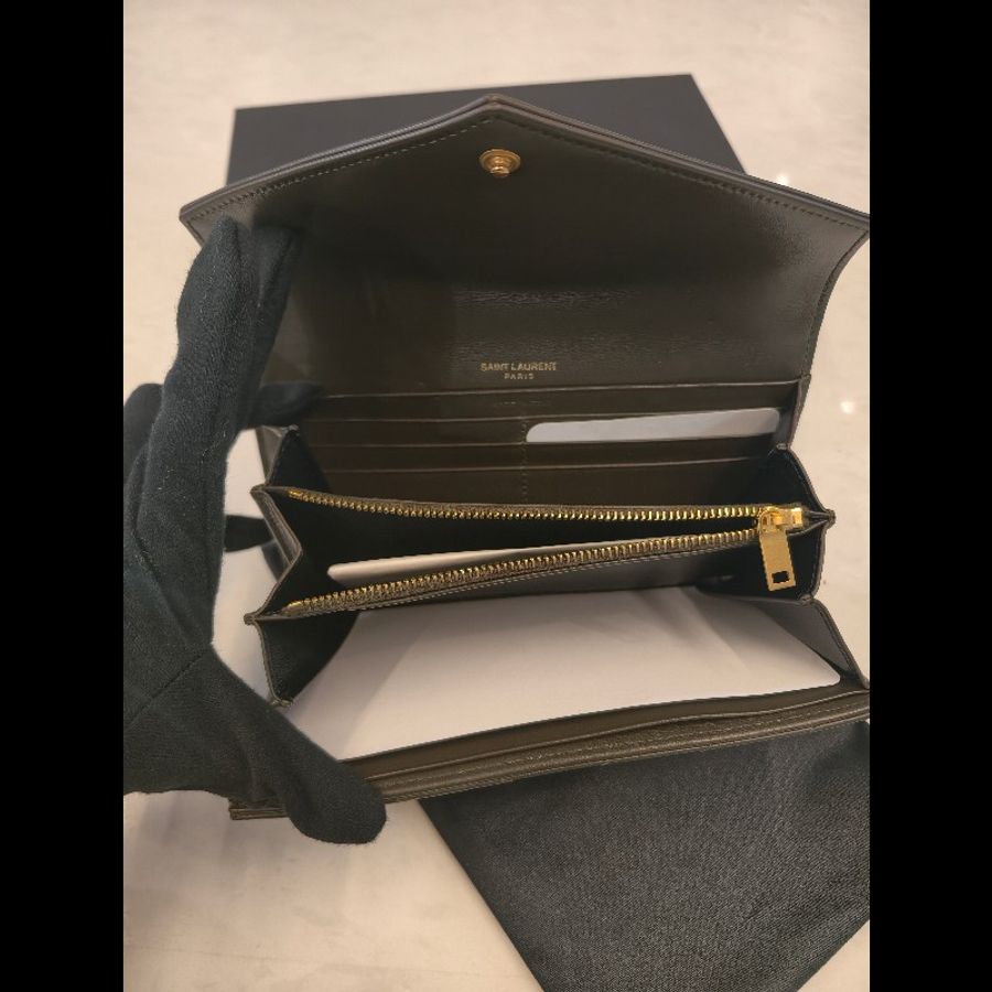 ysl墨綠色長款錢包-4