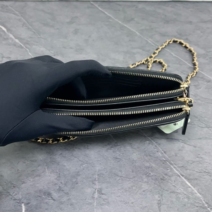 Chanel 香奈兒 mini 相機包 27開 經典米黃色拼黑色 荔枝牛皮-5