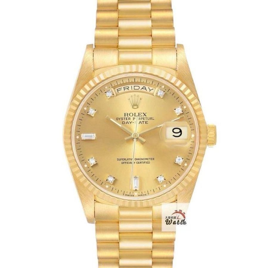 【大眾名錶】ROLEX勞力士 18038 Day-Date 蠔式18K 金色6.9T鑽面盤 台灣AD 大眾名錶G326-0