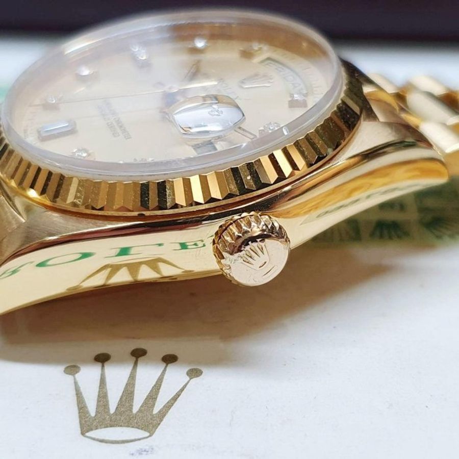 【大眾名錶】ROLEX勞力士 18038 Day-Date 蠔式18K 金色6.9T鑽面盤 台灣AD 大眾名錶G326-6