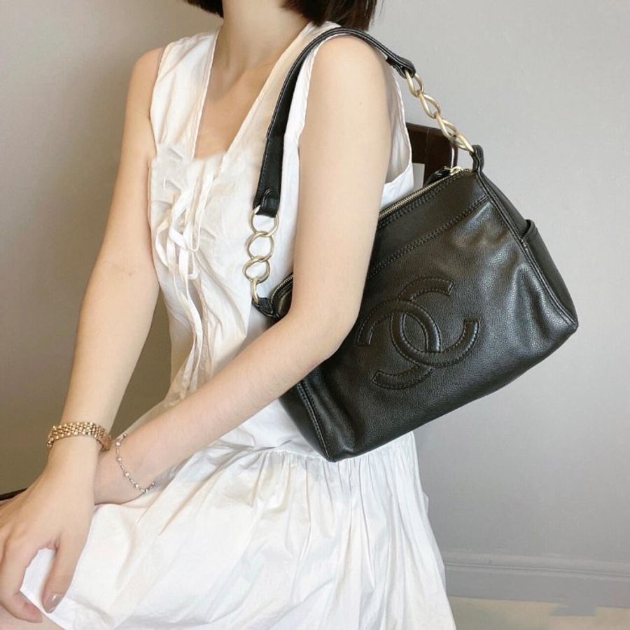 S02 Chanel Coco Mark 皮質大LOGO單肩鍊條包-14