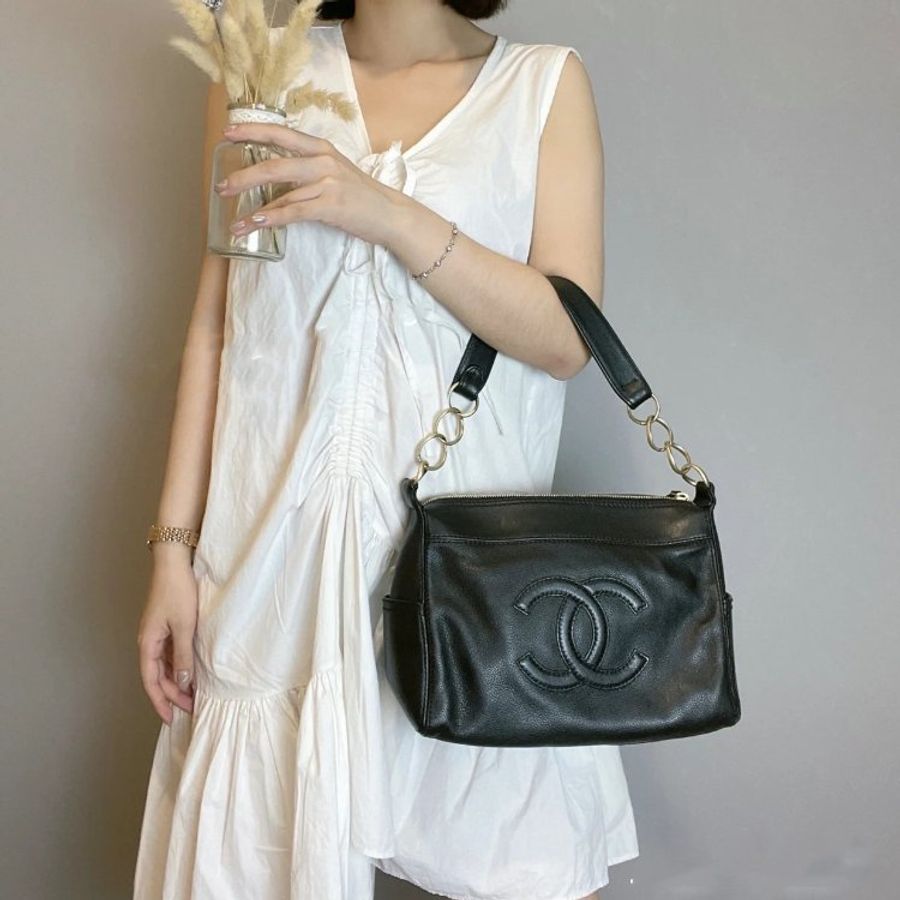 S02 Chanel Coco Mark 皮質大LOGO單肩鍊條包-15