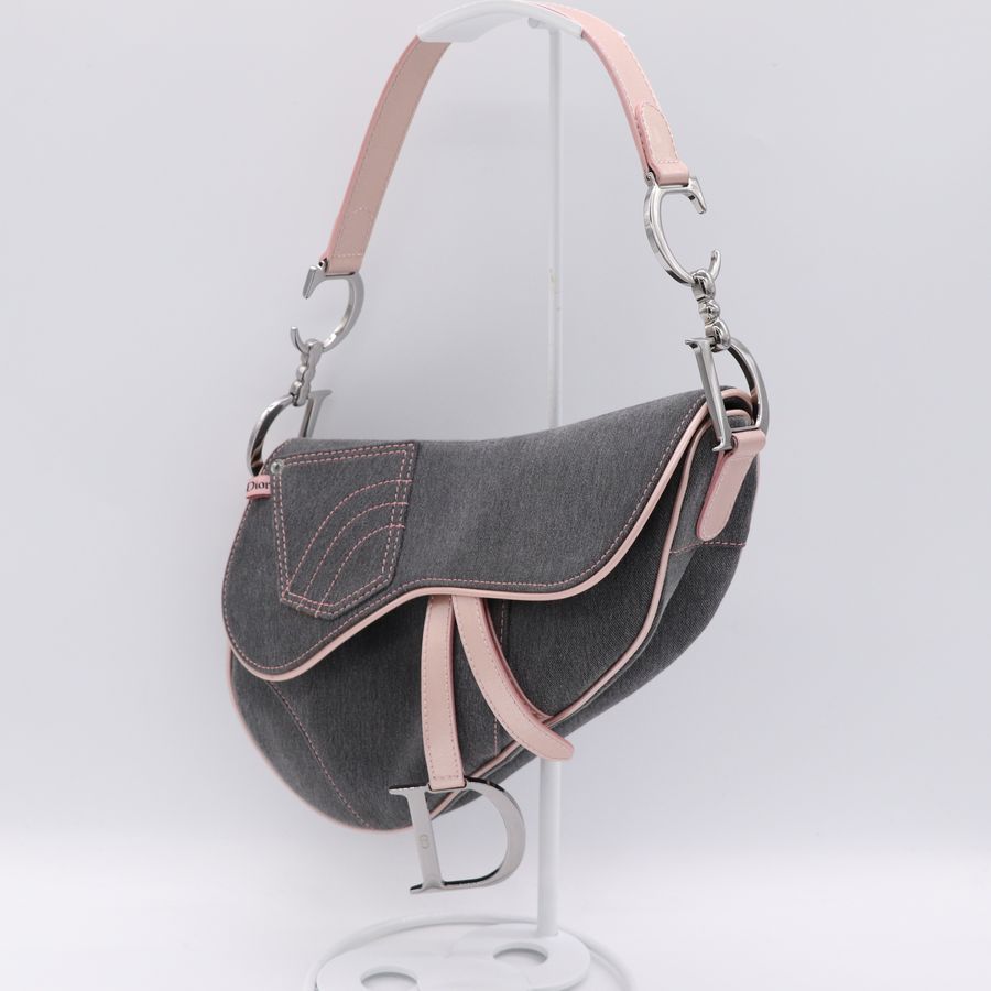 Dior 迪奧 灰粉拚色 牛仔布 馬鞍包 肩背包 腋下包 saddle bag-2