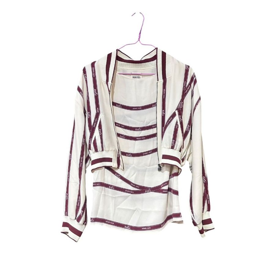 【美收精品】HERMÈS 100%絲稠經典短版拉鍊連帽落肩夾克外套+內搭長袖上衣與背心三件套 5-412 5-413 5-414【隔月月中將轉賣至日本 上架期限30天】-6