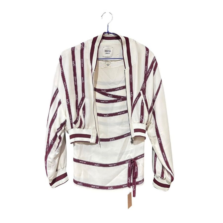 【美收精品】HERMÈS 100%絲稠經典短版拉鍊連帽落肩夾克外套+內搭長袖上衣與背心三件套 5-412 5-413 5-414【隔月月中將轉賣至日本 上架期限30天】-7