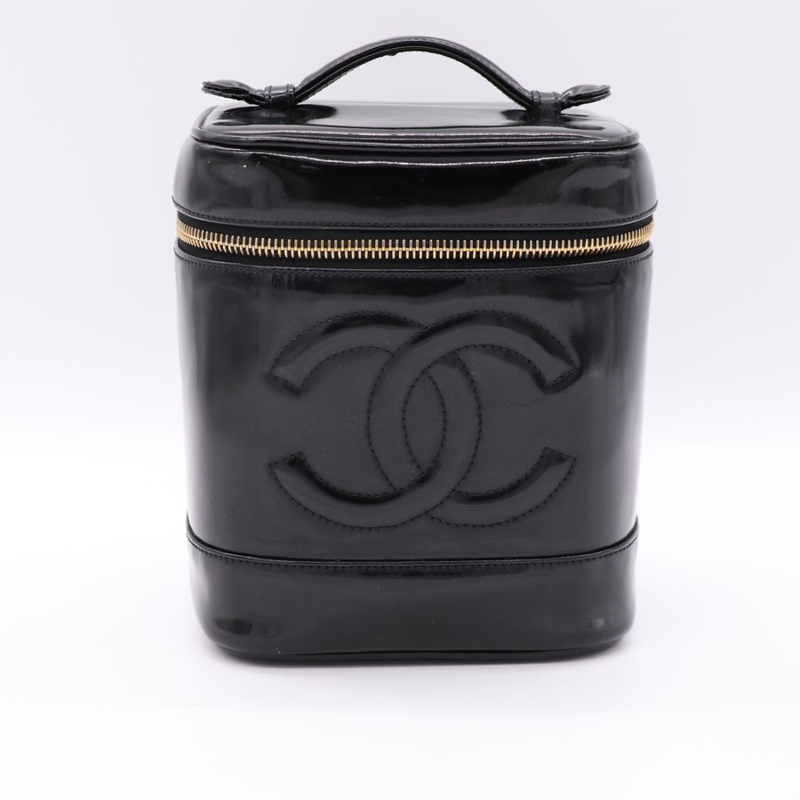 Chanel 香奈兒 vintage 黑色 漆皮化妝箱 CC LOGO-1