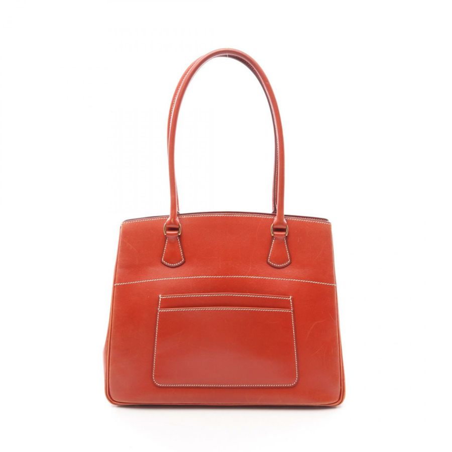 愛馬仕 La Shoulder Tote Bag Box 小牛皮棕色二手女士 Z GHW-0