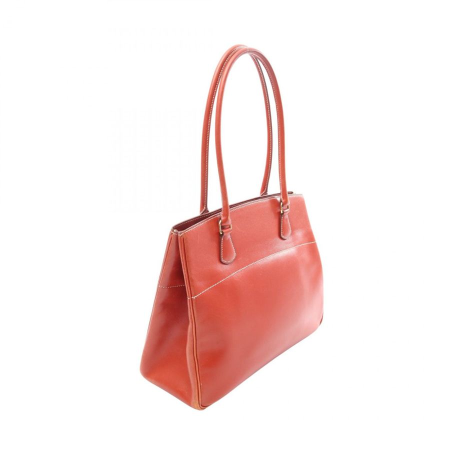 愛馬仕 La Shoulder Tote Bag Box 小牛皮棕色二手女士 Z GHW-1
