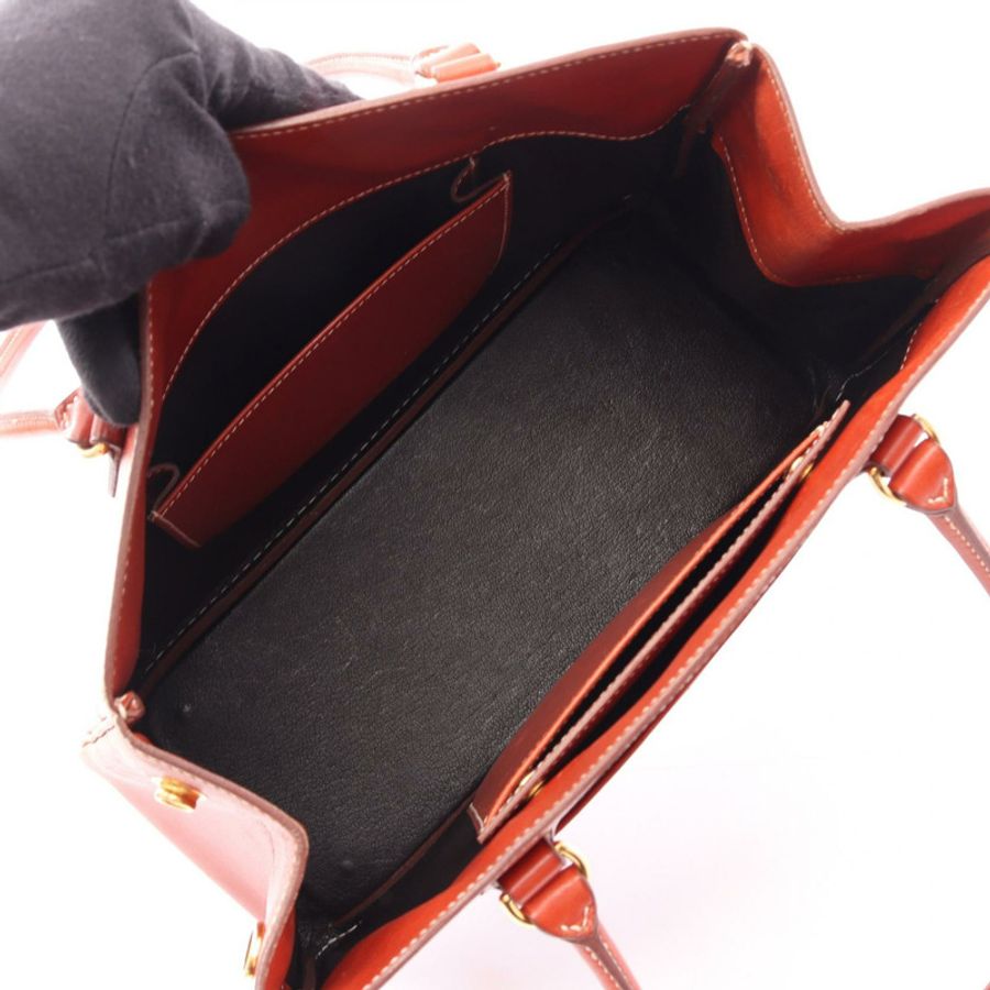 愛馬仕 La Shoulder Tote Bag Box 小牛皮棕色二手女士 Z GHW-2