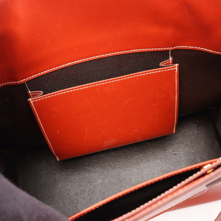 愛馬仕 La Shoulder Tote Bag Box 小牛皮棕色二手女士 Z GHW-5