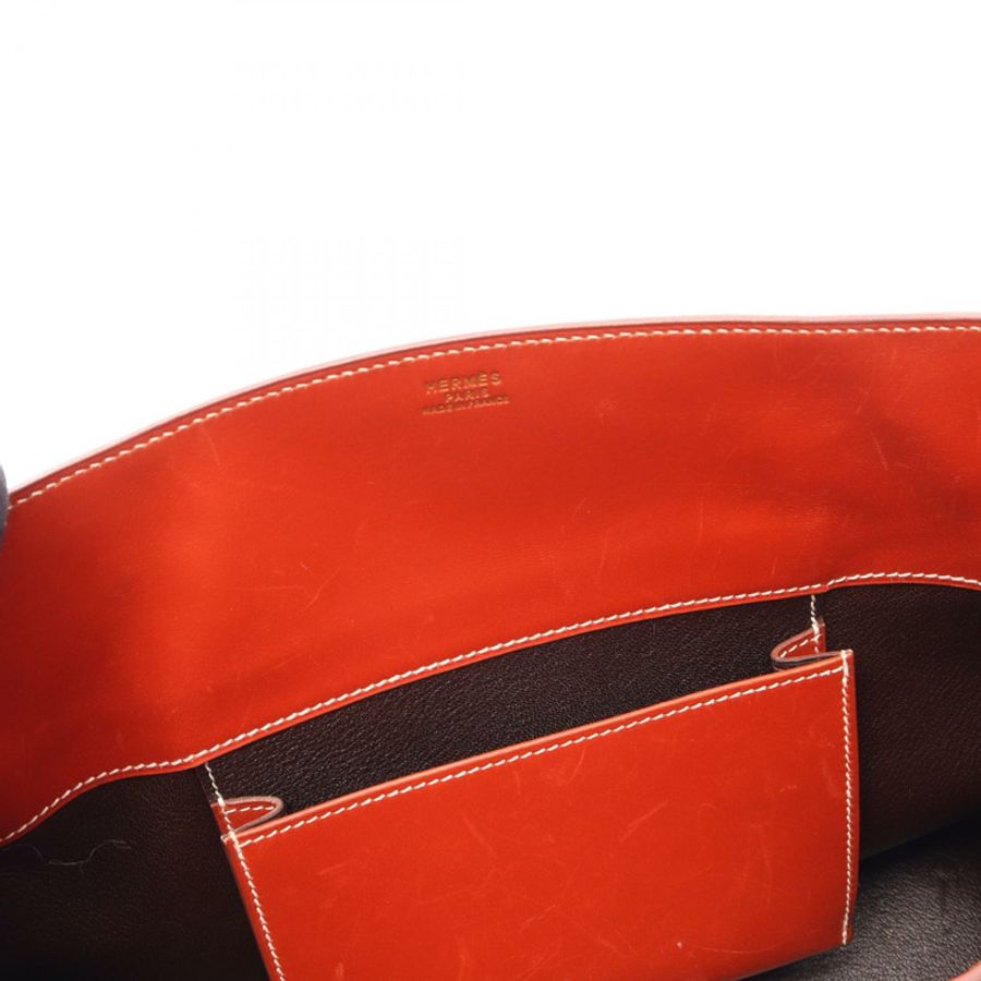 愛馬仕 La Shoulder Tote Bag Box 小牛皮棕色二手女士 Z GHW-6