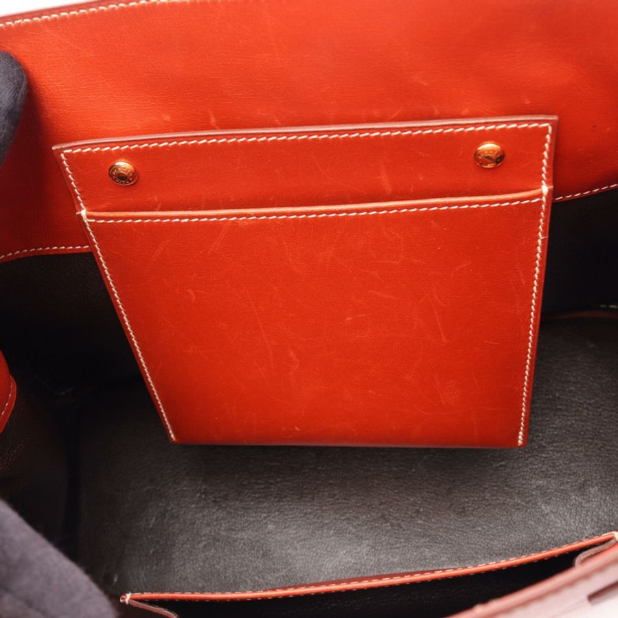 愛馬仕 La Shoulder Tote Bag Box 小牛皮棕色二手女士 Z GHW-7
