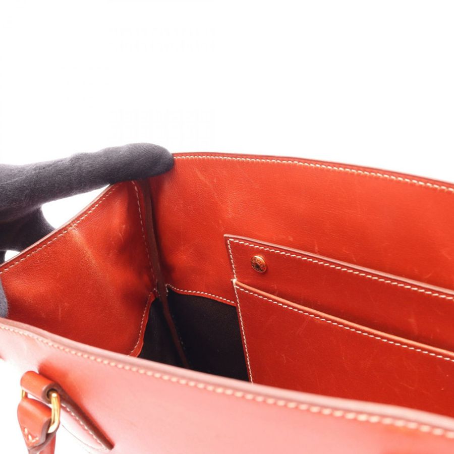 愛馬仕 La Shoulder Tote Bag Box 小牛皮棕色二手女士 Z GHW-8