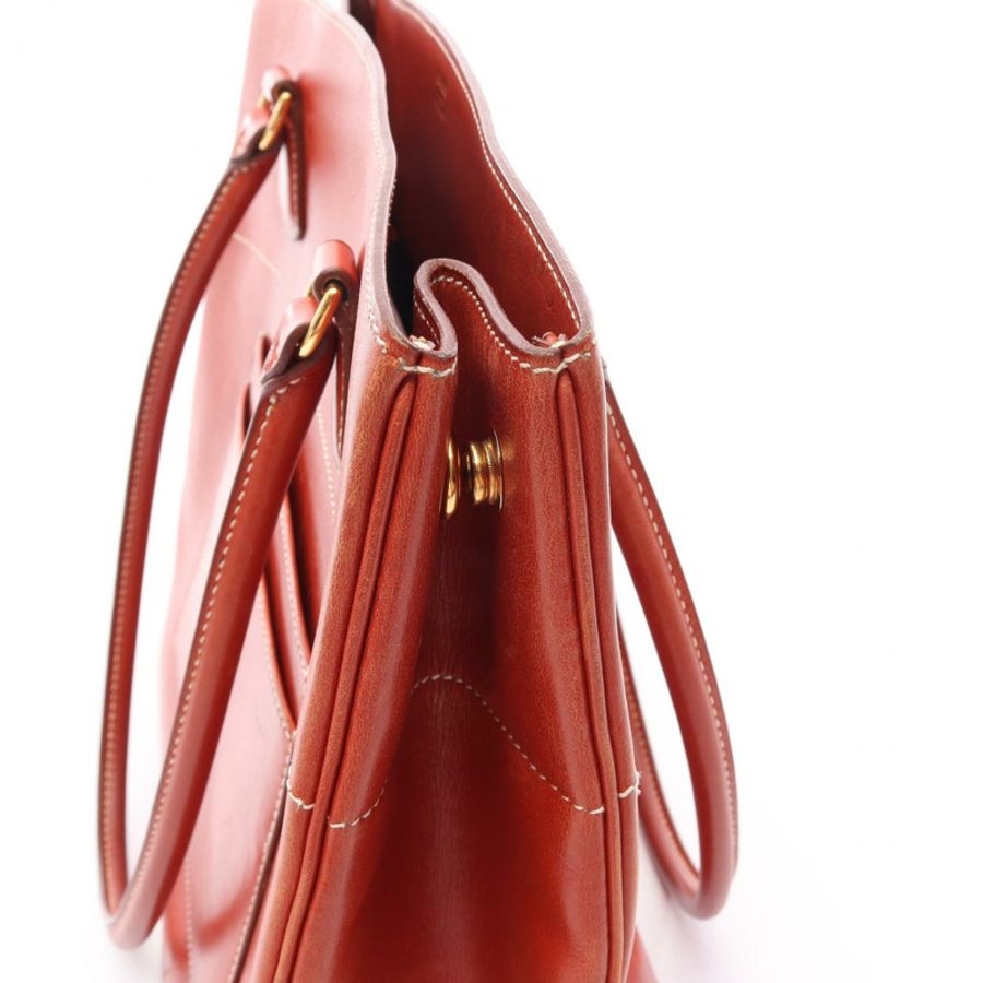 愛馬仕 La Shoulder Tote Bag Box 小牛皮棕色二手女士 Z GHW-9