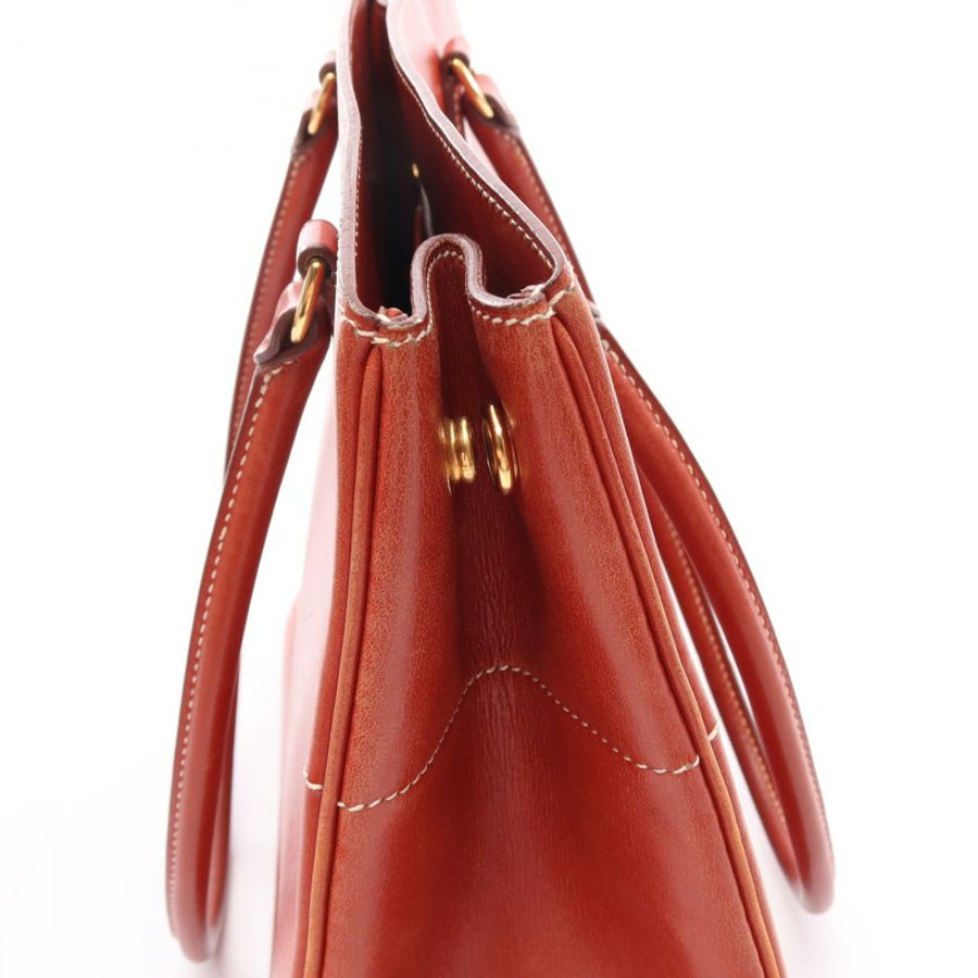 愛馬仕 La Shoulder Tote Bag Box 小牛皮棕色二手女士 Z GHW-10