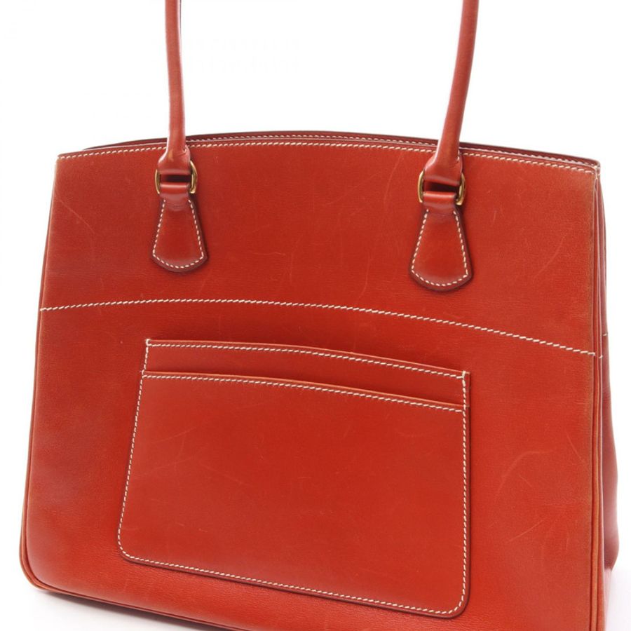 愛馬仕 La Shoulder Tote Bag Box 小牛皮棕色二手女士 Z GHW-11