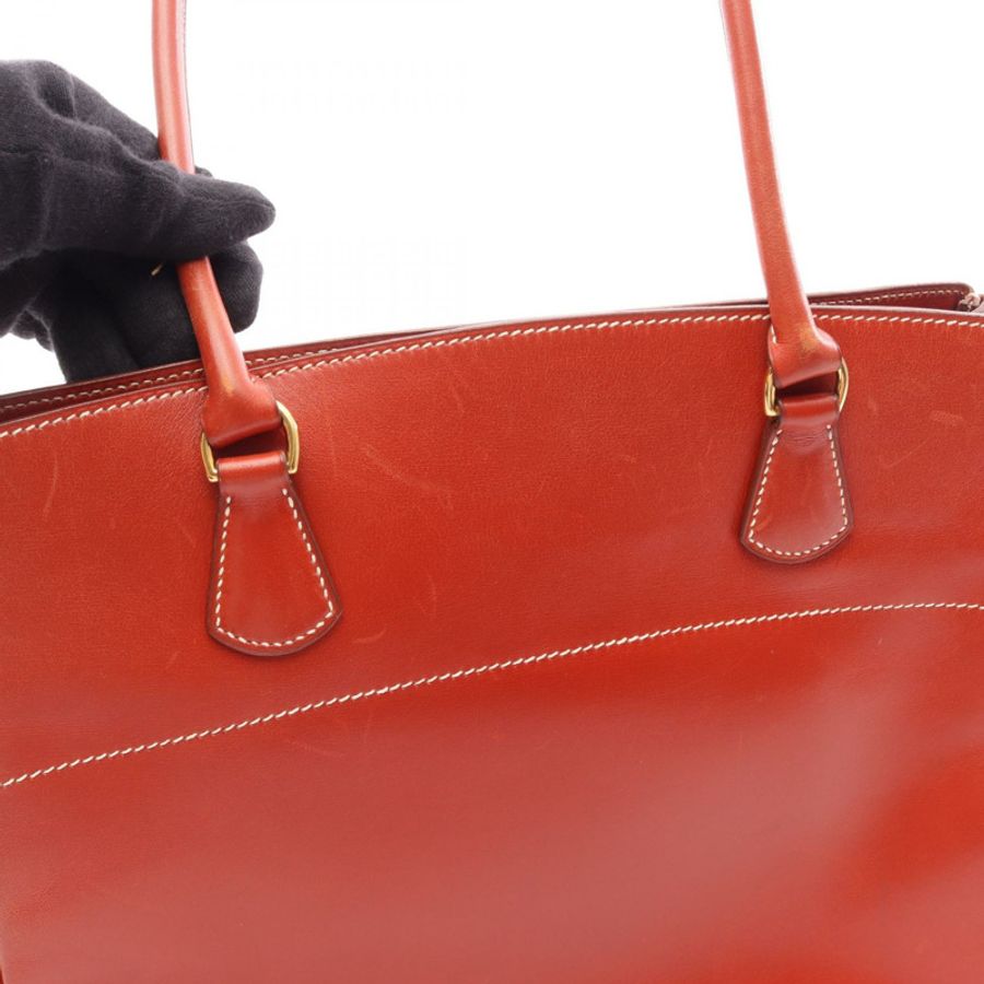 愛馬仕 La Shoulder Tote Bag Box 小牛皮棕色二手女士 Z GHW-12