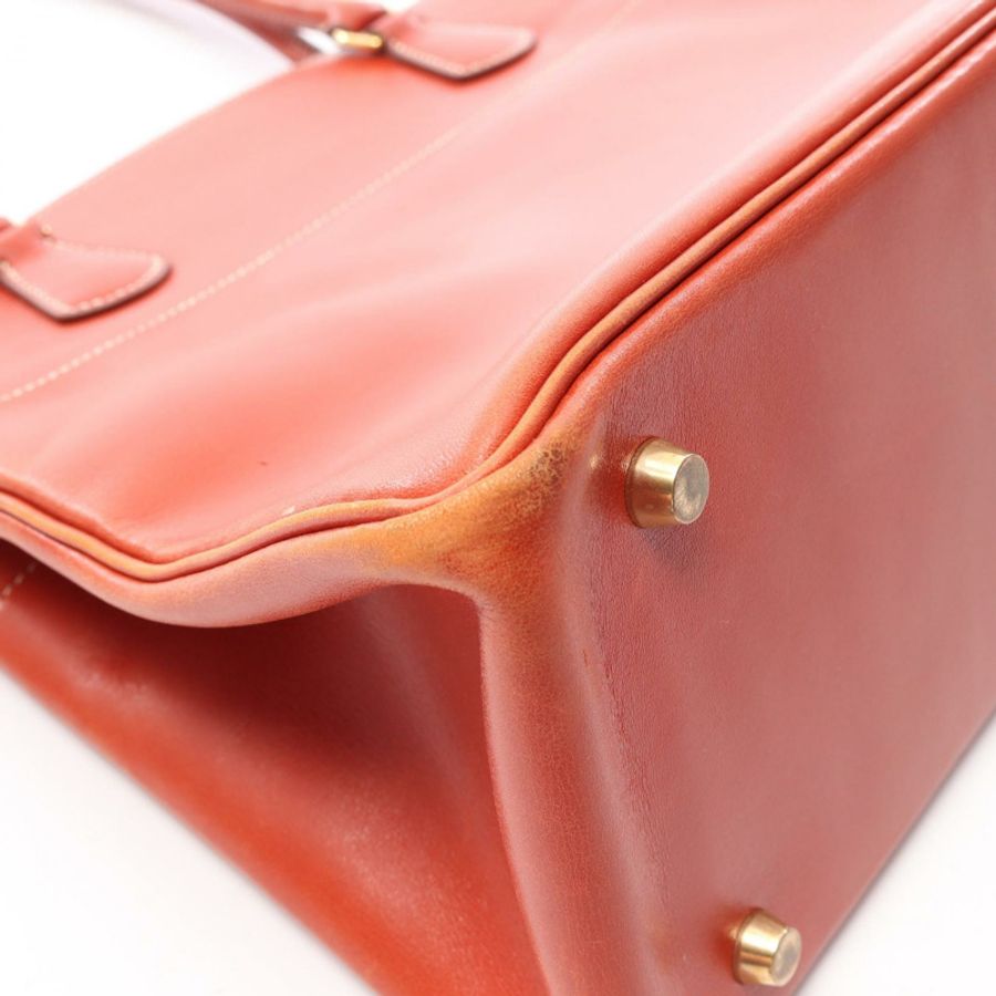 愛馬仕 La Shoulder Tote Bag Box 小牛皮棕色二手女士 Z GHW-18
