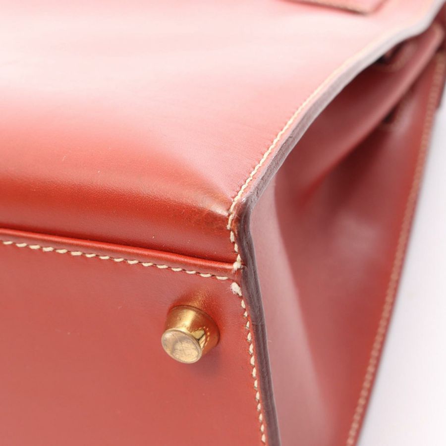 愛馬仕 Kelly 32 單肩手提包 Box 小牛皮棕色 Brique 二手金色五金女款 G-16