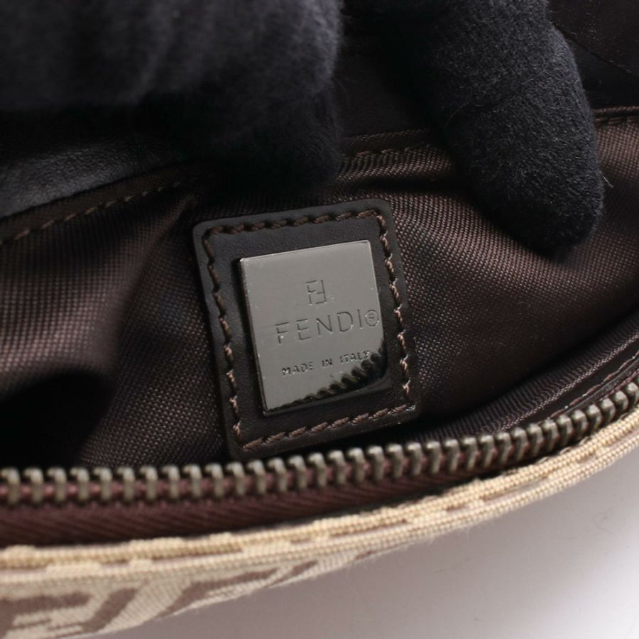 FENDI Zucchino 配件手袋 帆布皮革 米色 棕色 二手 女士-3