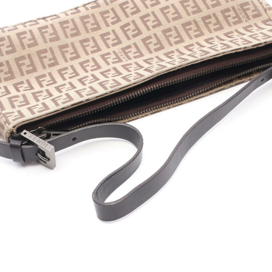 FENDI Zucchino 配件手袋 帆布皮革 米色 棕色 二手 女士-4