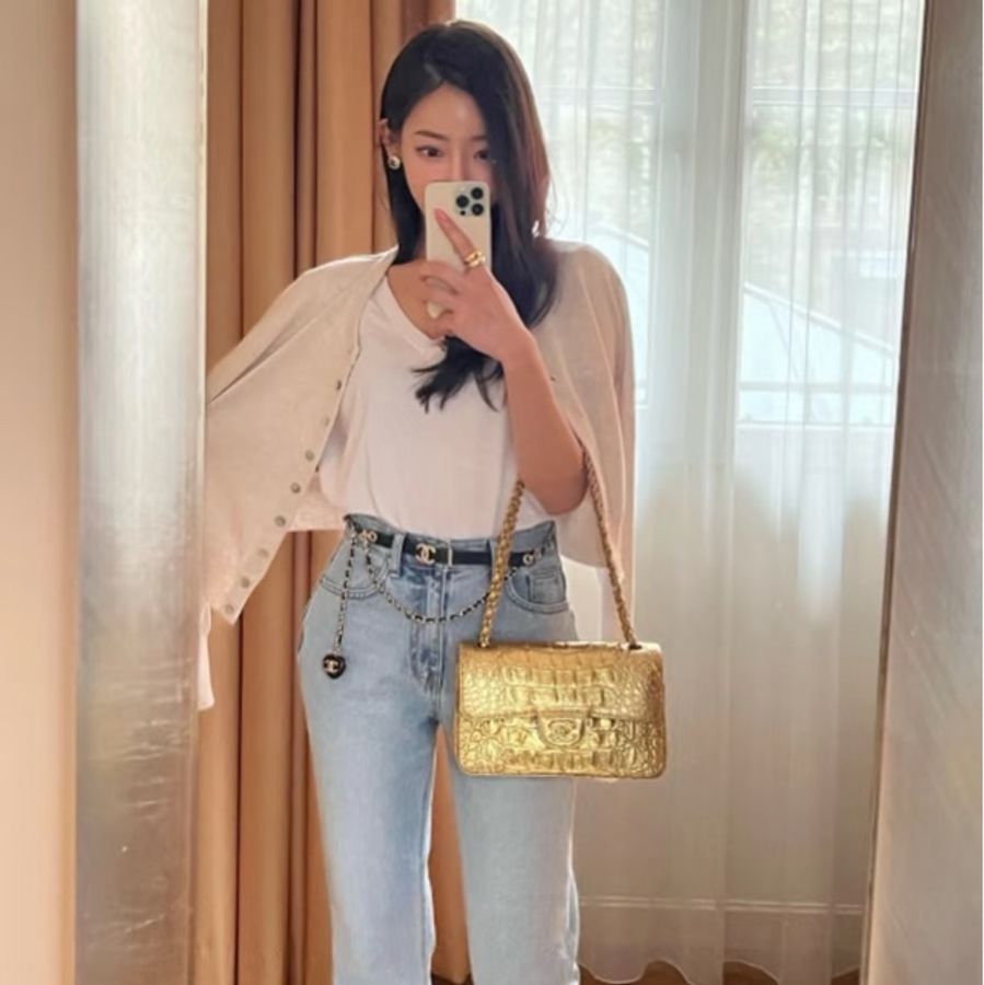 《仙闆名牌精品》Chanel 香奈兒 Metiers d'art 手工坊系列 埃及金 鱷魚紋 CF 25 口蓋包 斜背包 肩背包 手提包-2