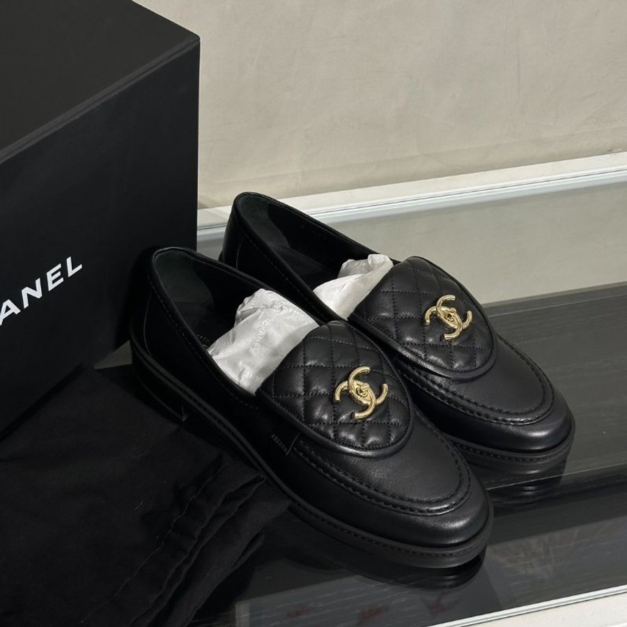 CHANEL Loafers 小羊皮樂福鞋 - 黑金 39-8
