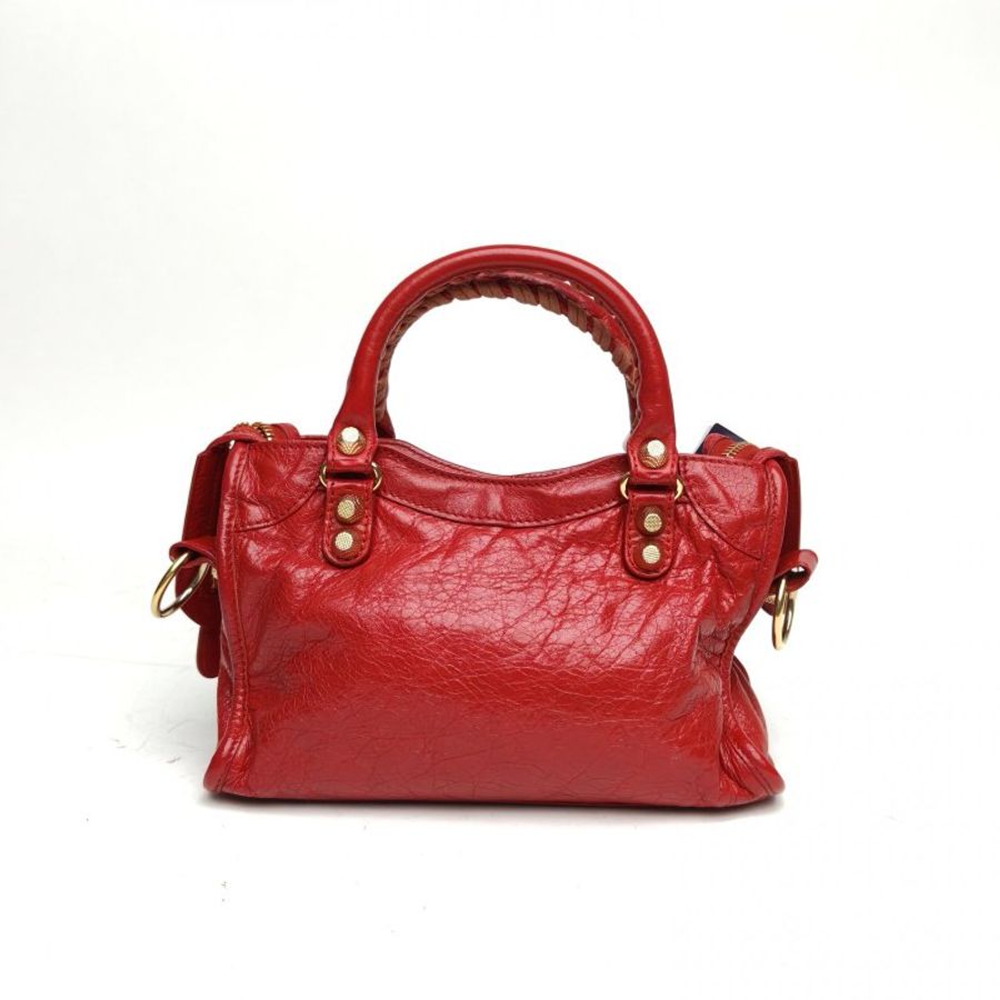 BALENCIAGA CLASSIC金屬機車包Mini24紅色羊皮肩背包-2
