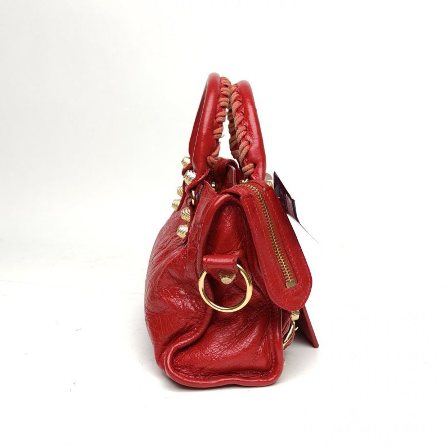 BALENCIAGA CLASSIC金屬機車包Mini24紅色羊皮肩背包-3