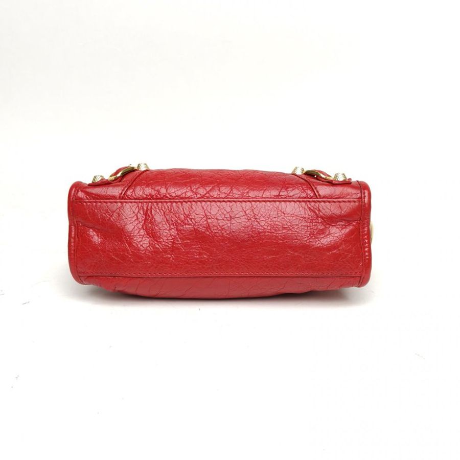 BALENCIAGA CLASSIC金屬機車包Mini24紅色羊皮肩背包-4
