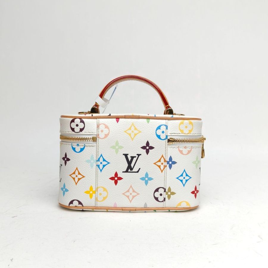 LOUIS VUITTON Vanity化妝包村上隆聯名白三彩金扣晶片肩背包-2