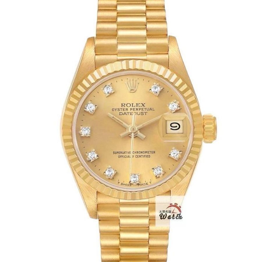 【大眾名錶】ROLEX勞力士 69178 Datejust 蠔式18K金 女錶日誌 金色十鑽面盤 大眾名錶G329-0