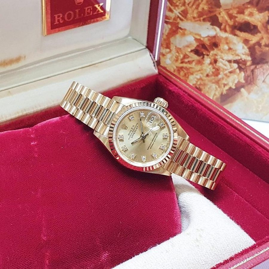 【大眾名錶】ROLEX勞力士 69178 Datejust 蠔式18K金 女錶日誌 金色十鑽面盤 大眾名錶G329-2